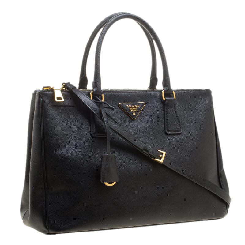 Women's Prada Black Saffiano Lux Leather Medium Double Zip Tote