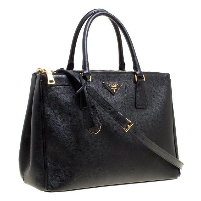 Prada Black Saffiano Lux Leather Medium Double Zip Tote For Sale at 1stDibs