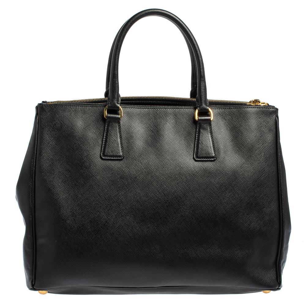 Women's Prada Black Saffiano Lux Leather Medium Double Zip Tote