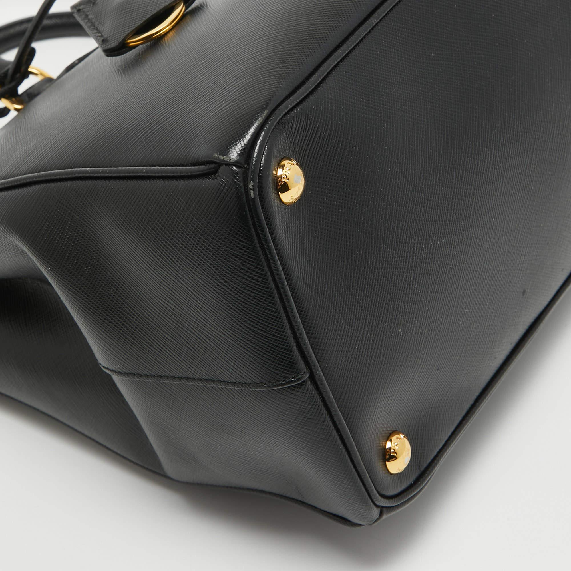 Prada Black Saffiano Lux Leather Medium Double Zip Tote For Sale 2