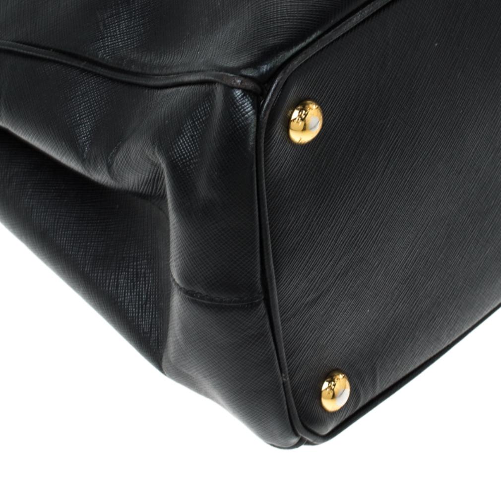 Prada Black Saffiano Lux Leather Medium Double Zip Tote 4