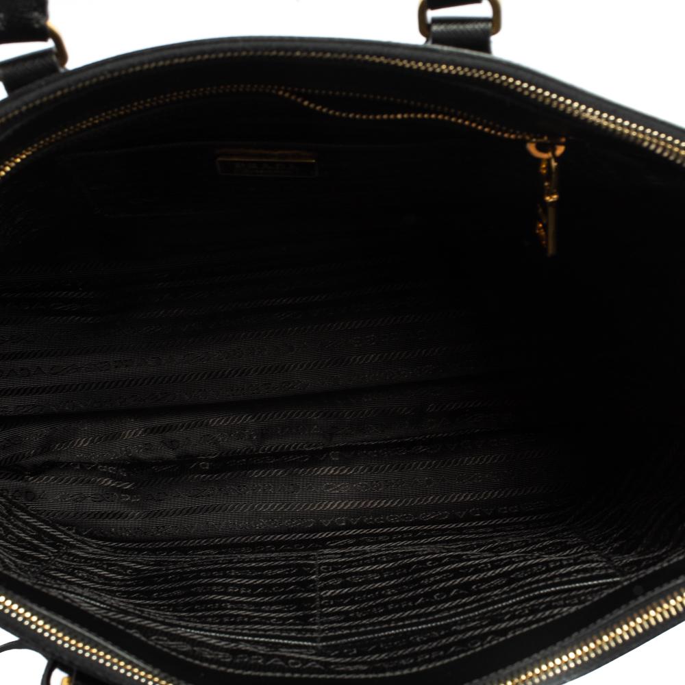 Prada Black Saffiano Lux Leather Medium Double Zip Tote 5