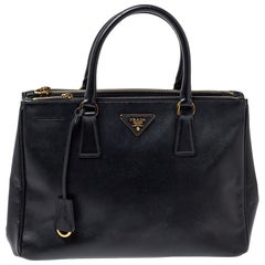 Prada Black Saffiano Lux Leather Medium Double Zip Tote