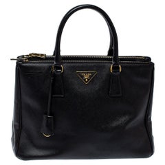 Prada Black Saffiano Lux Leather Medium Double Zip Tote