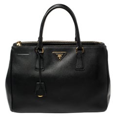 Prada Black Saffiano Lux Leather Medium Double Zip Tote