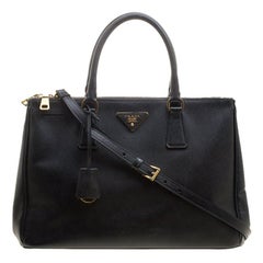 Prada Black Saffiano Lux Leather Medium Double Zip Tote