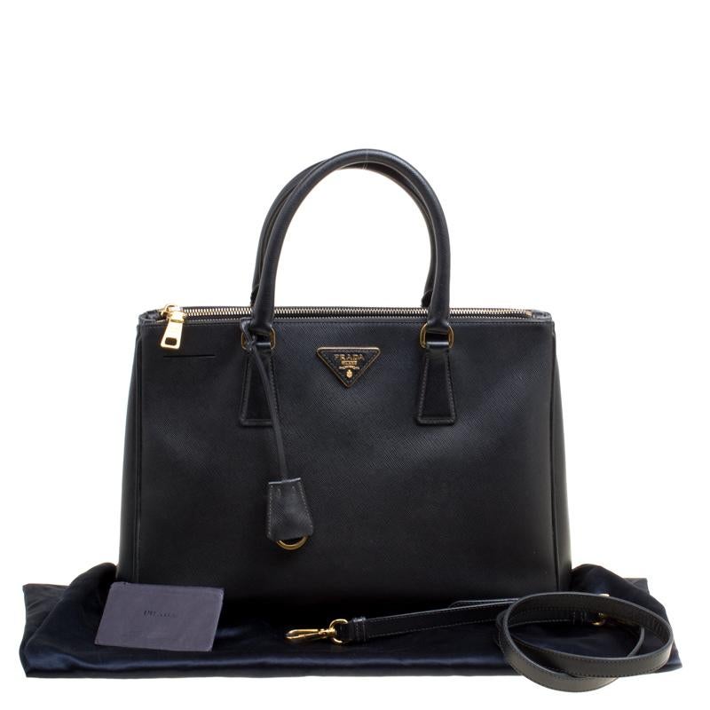 Prada Black Saffiano Lux Leather Medium Galleria Double Zip Top Handle Bag 7