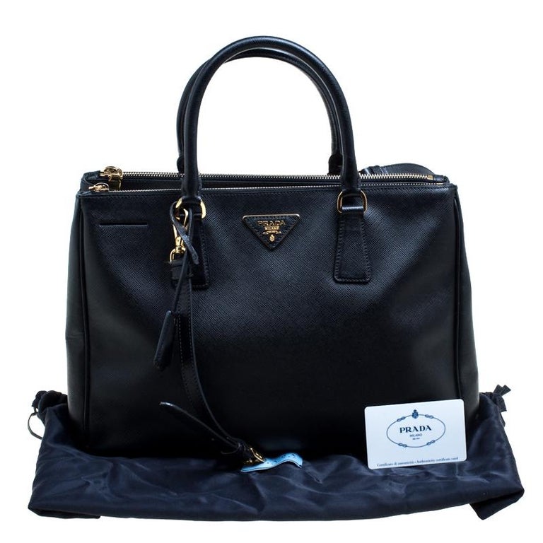 Prada Black Saffiano Lux Leather Medium Galleria Double Zip Top Handle ...