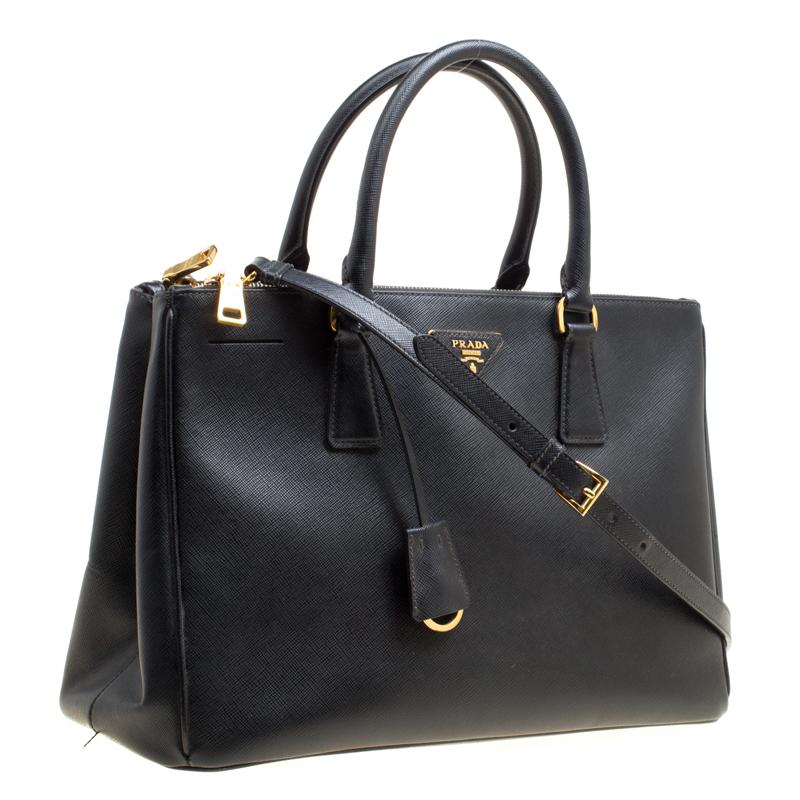 Prada Black Saffiano Lux Leather Medium Galleria Double Zip Top Handle Bag 5