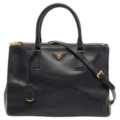 Prada Black Saffiano Lux Leather Medium Galleria Double Zip Tote