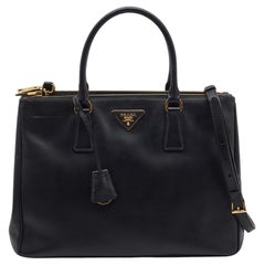 Prada Black Saffiano Lux Leather Medium Galleria Double Zip Tote