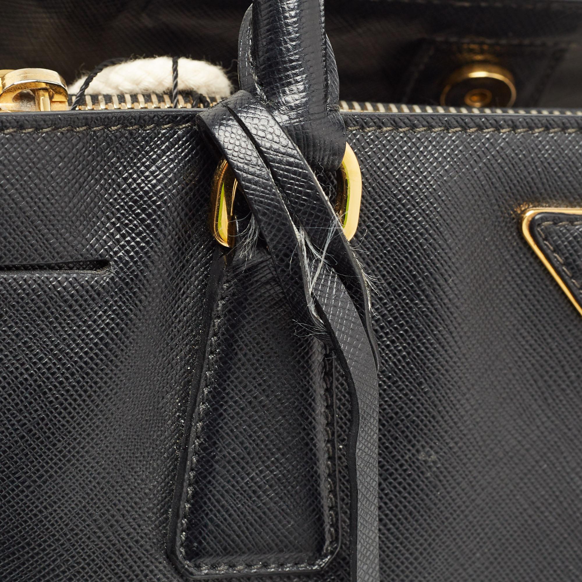 Prada Black Saffiano Lux Leather Medium Middle Zip Tote 7