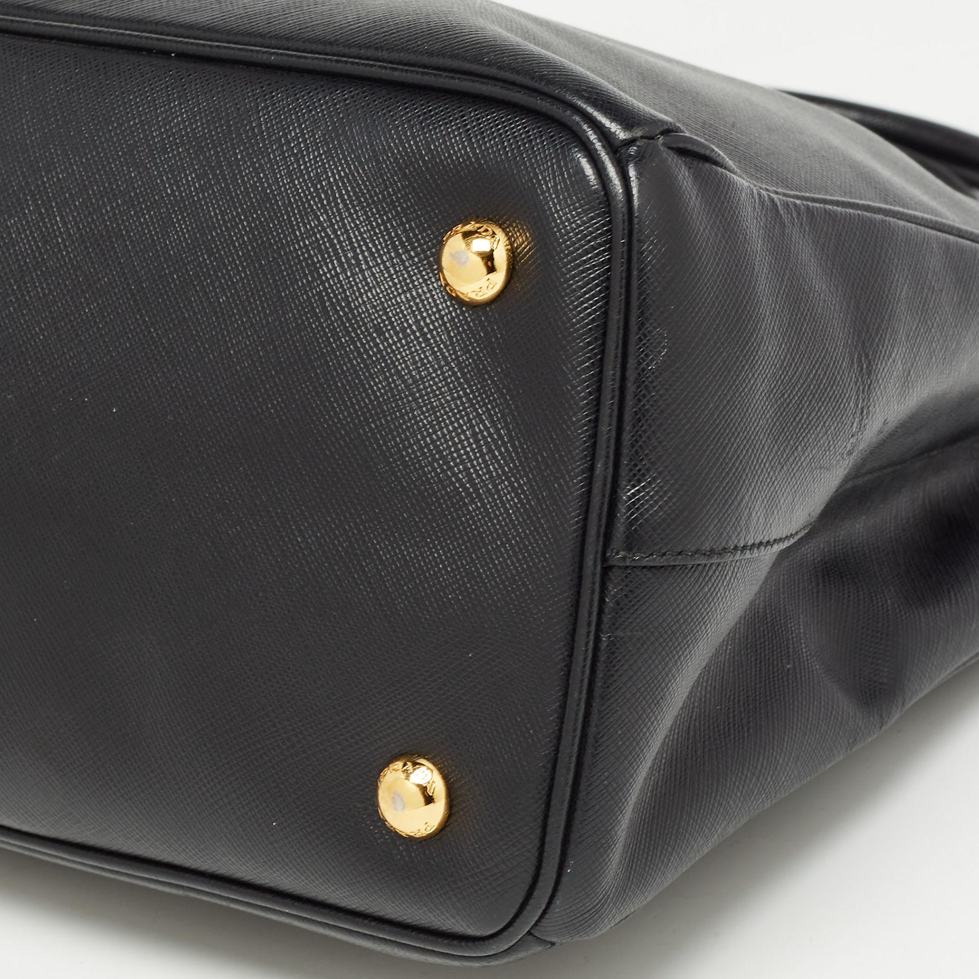 Prada Black Saffiano Lux Leather Medium Middle Zip Tote 2