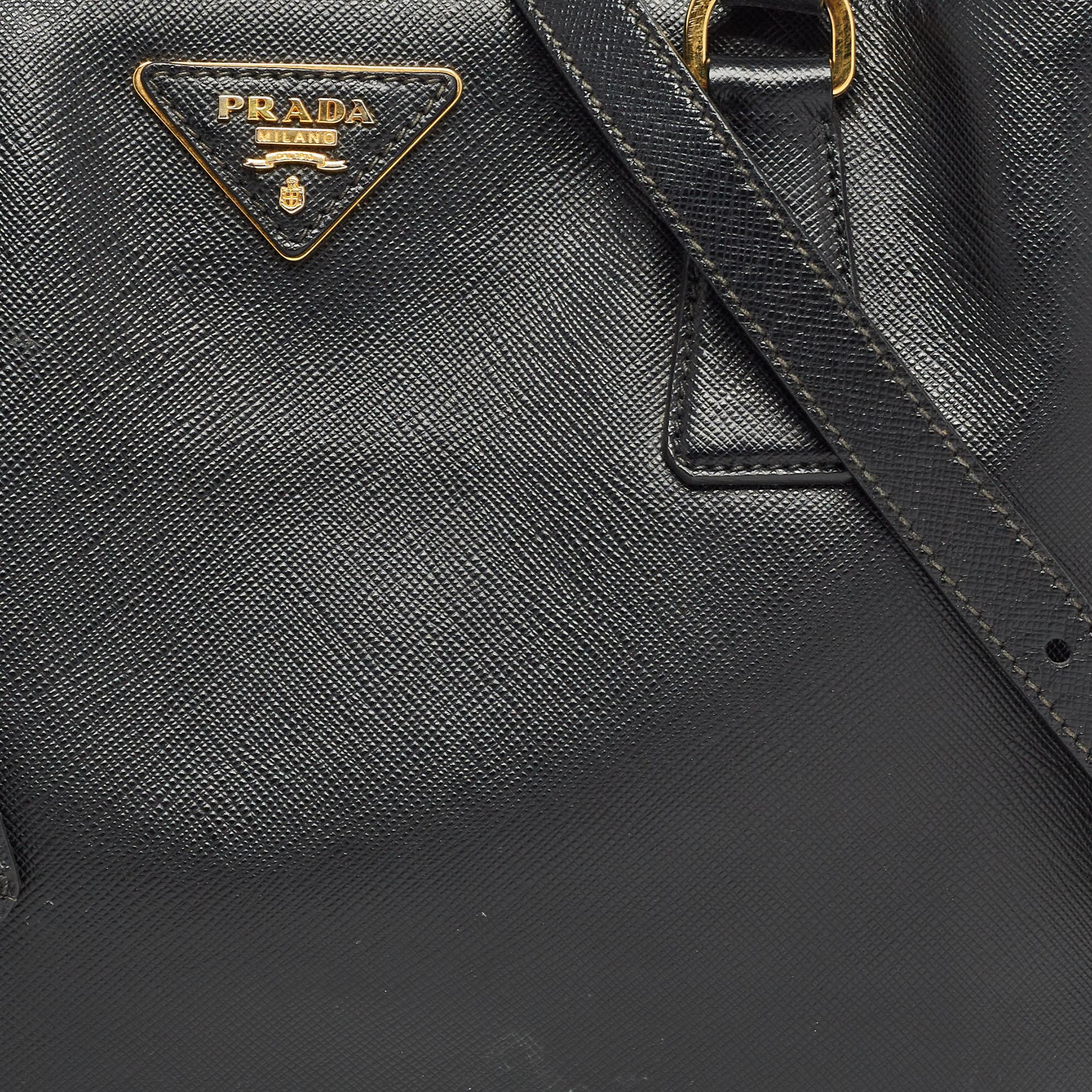 Prada Black Saffiano Lux Leather Medium Middle Zip Tote 5