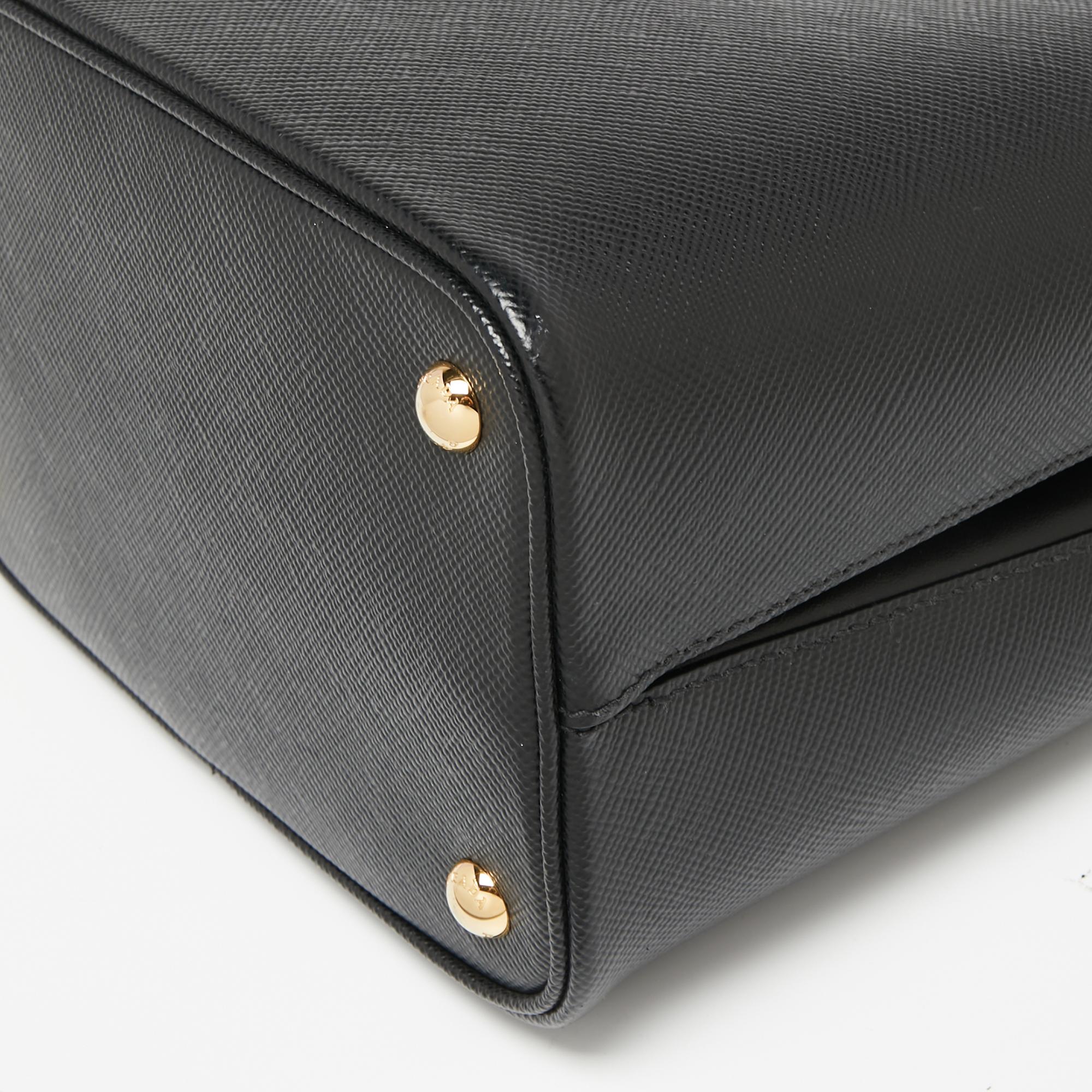 Prada Black Saffiano Lux Leather Medium Panier Top Handle Bag 6
