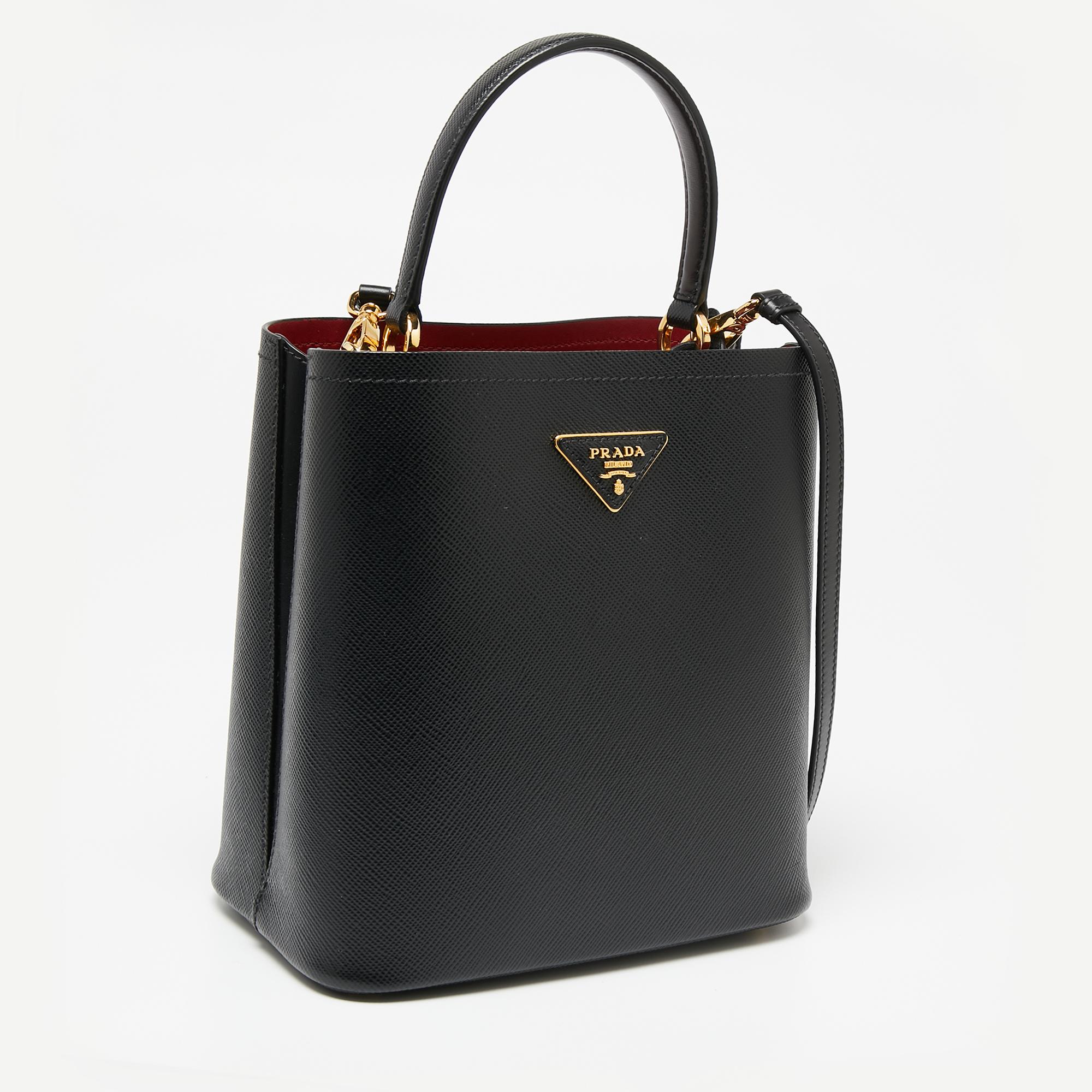 Women's Prada Black Saffiano Lux Leather Medium Panier Top Handle Bag