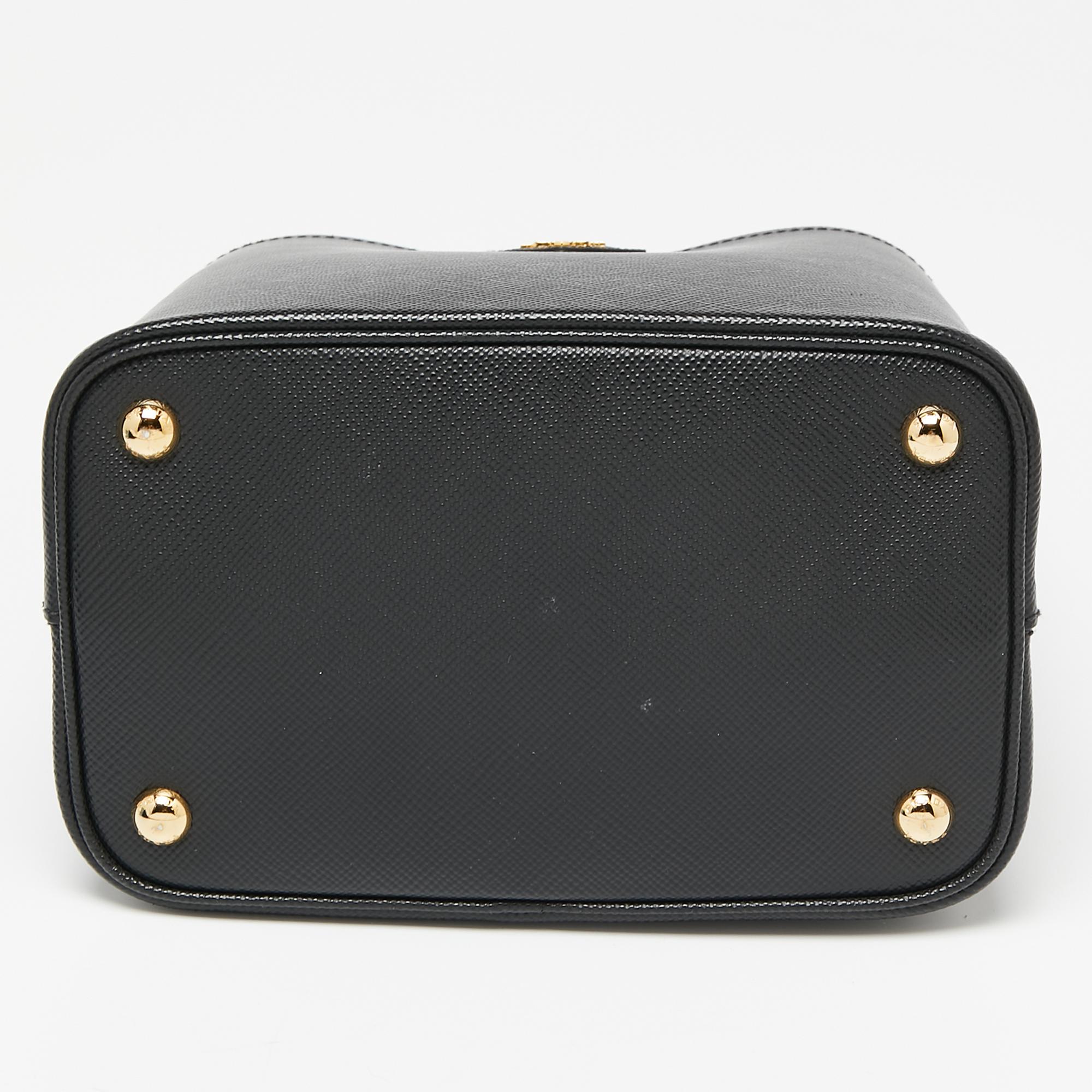 Prada Black Saffiano Lux Leather Medium Panier Top Handle Bag 1