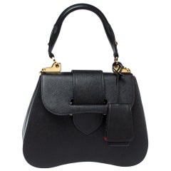 Prada Black Saffiano Lux Leather Medium Sidonie Top Handle Bag