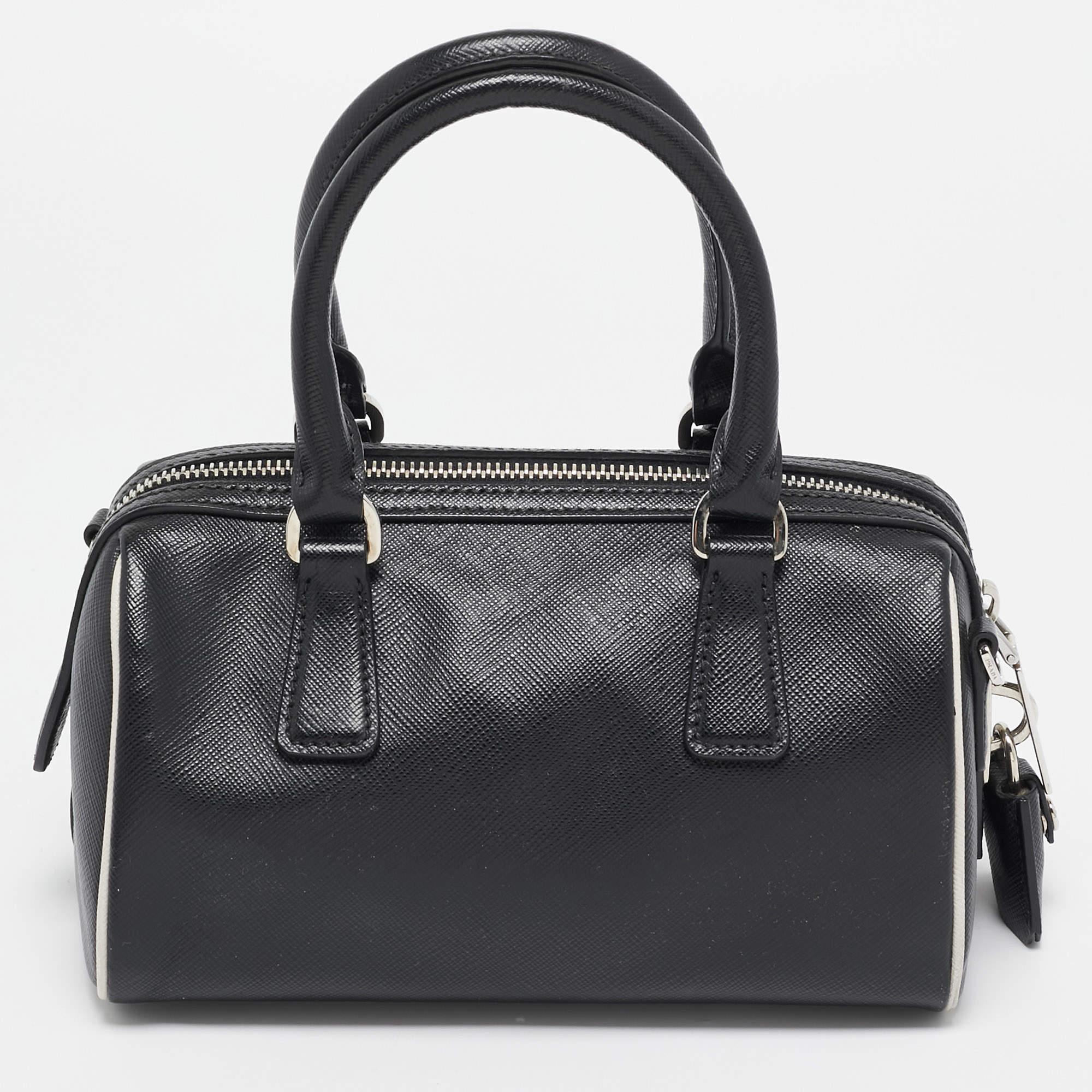 Women's Prada Black Saffiano Lux Leather Mini Boston Bag