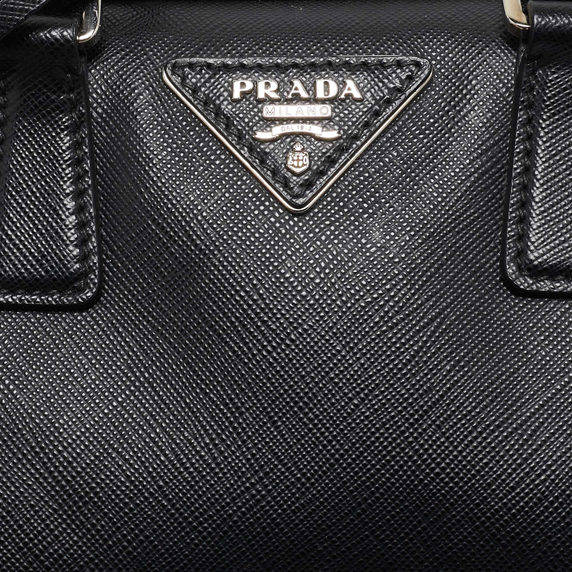 Prada Black Saffiano Lux Leather Mini Boston Bag 1
