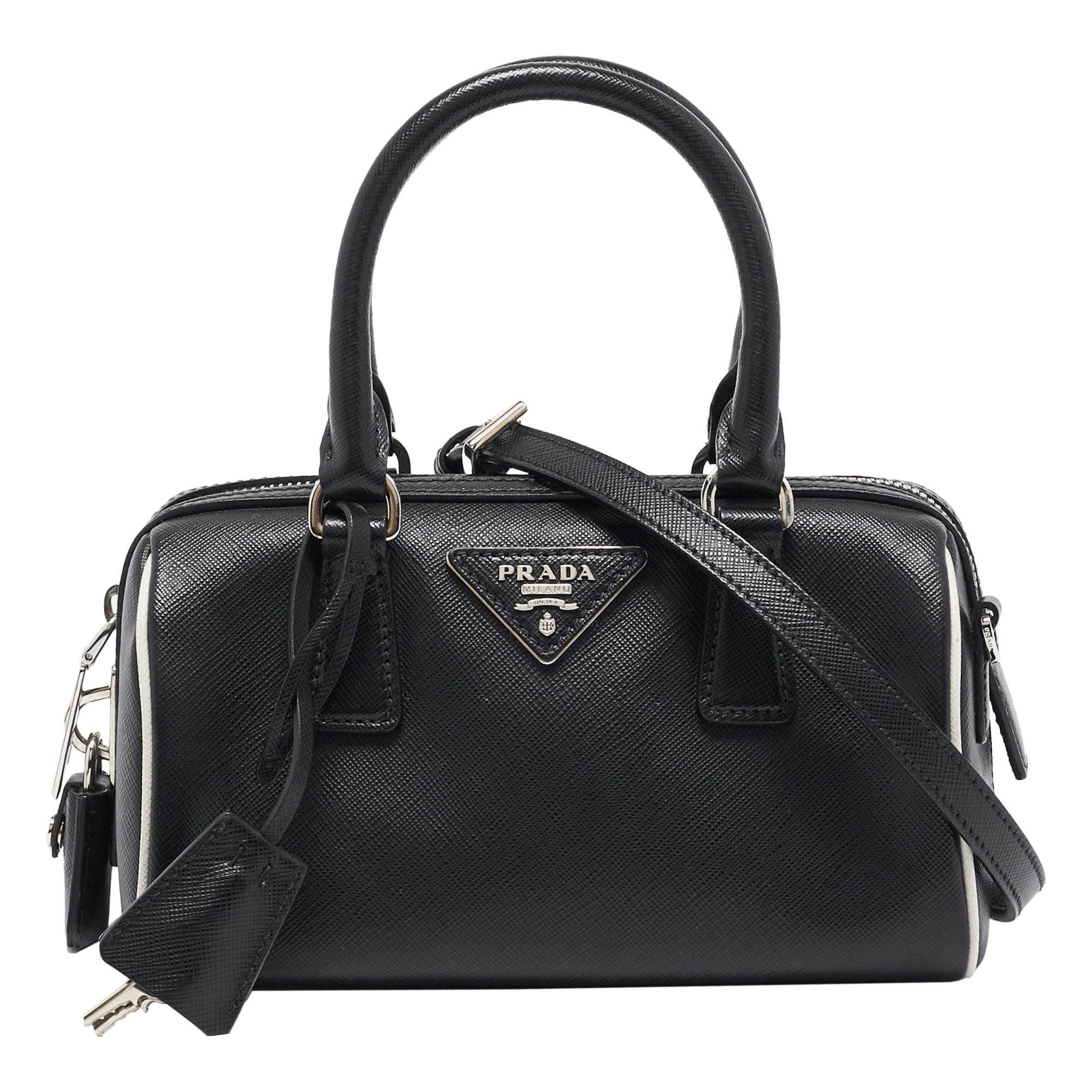 Prada Black Saffiano Lux Leather Mini Boston Bag