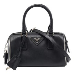 Prada Black Saffiano Lux Leather Mini Boston Bag