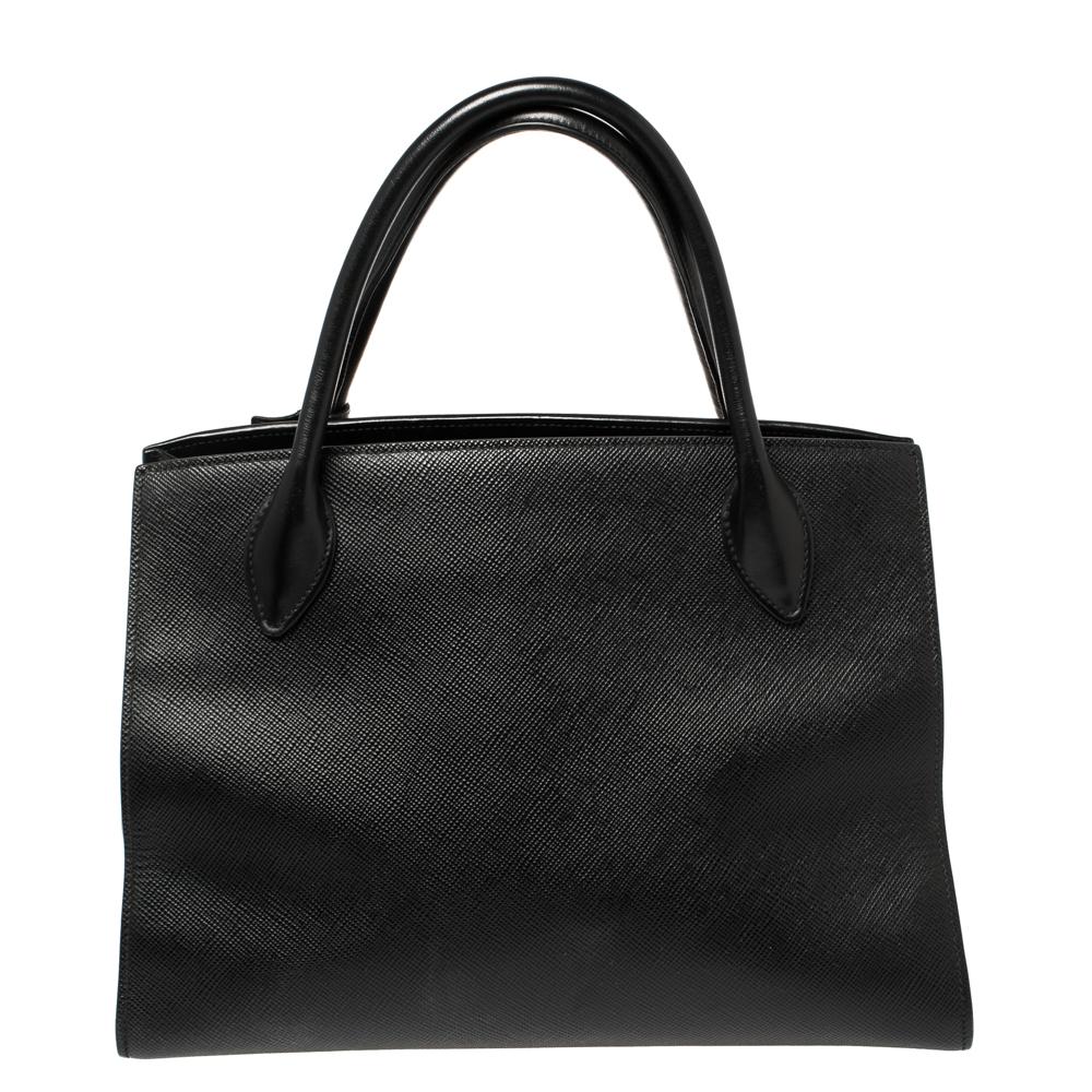 Women's Prada Black Saffiano Lux Leather Monochrome Tote