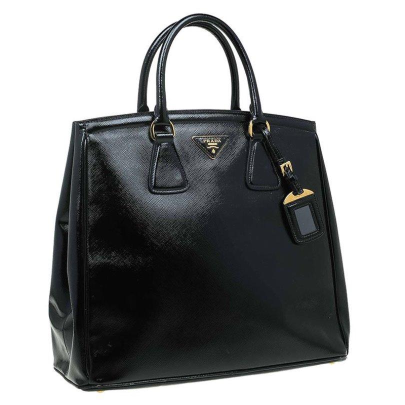 Women's Prada Black Saffiano Lux Leather Parabole Shopping Tote