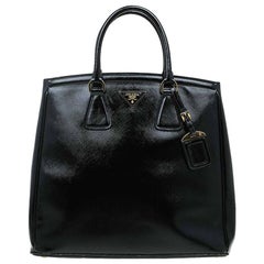 Prada Black Saffiano Lux Leather Parabole Shopping Tote