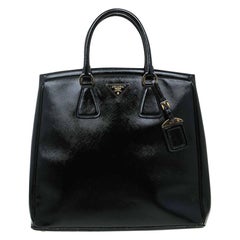 Prada Black Saffiano Lux Leather Parabole Shopping Tote