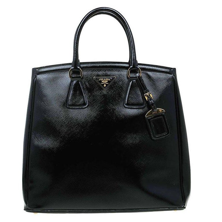 Prada Black Saffiano Lux Leather Parabole Shopping Tote at 1stDibs