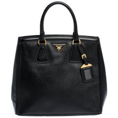 Prada Black Saffiano Lux Leather Parabole Tote