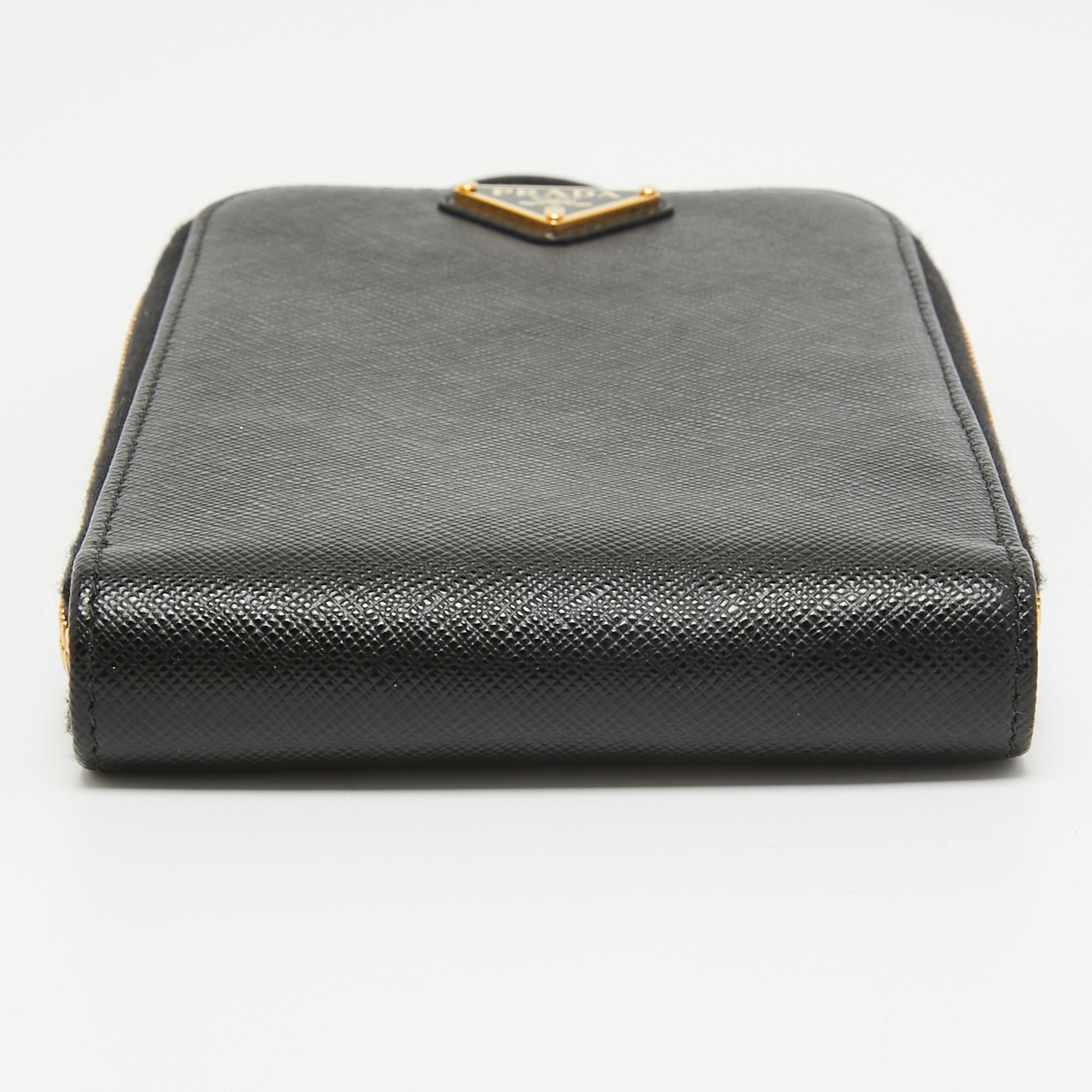 Prada Black Saffiano Lux Leather Phone Crossbody Bag 1