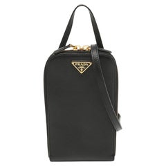 Prada Black Saffiano Lux Leather Phone Crossbody Bag