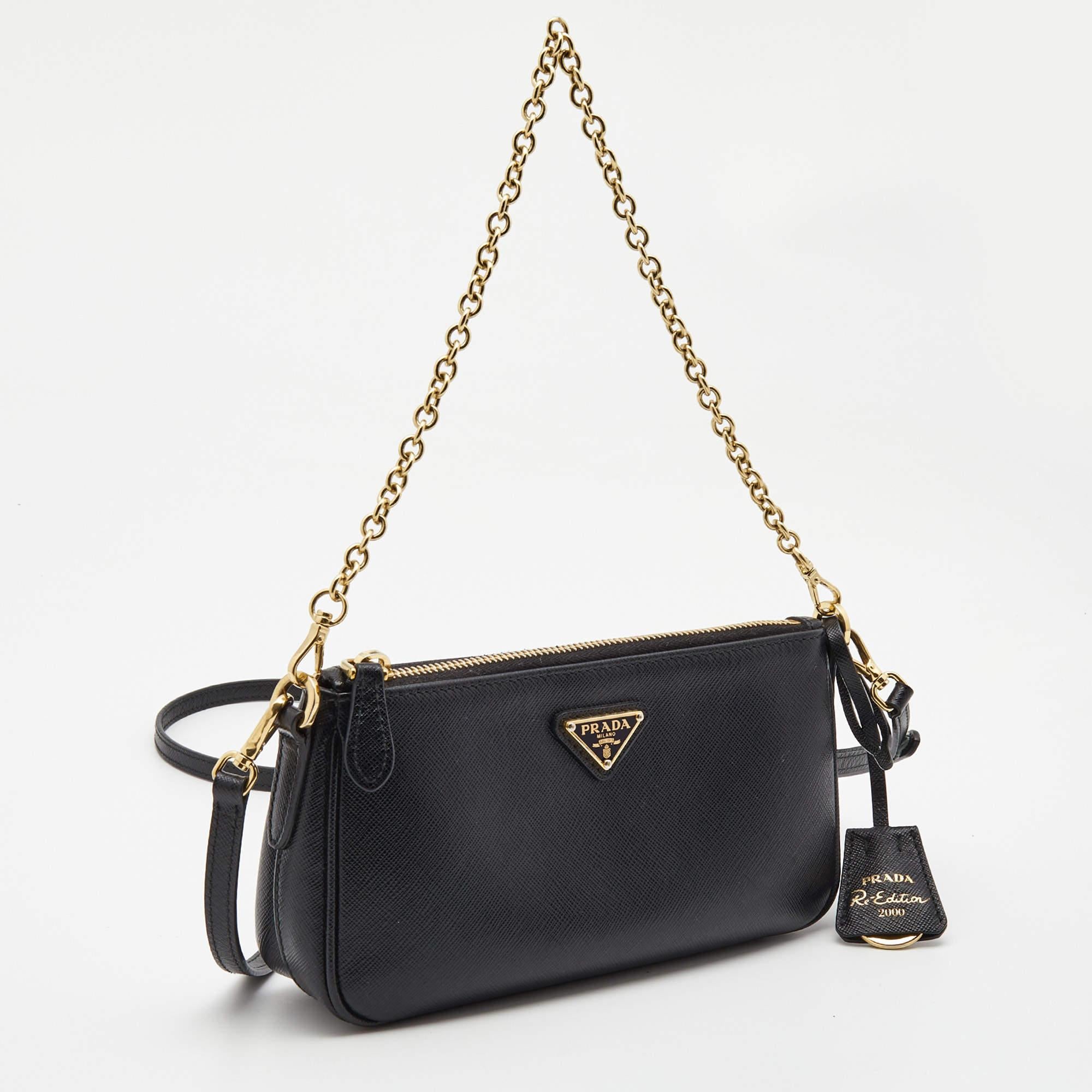 Women's Prada Black Saffiano Lux Leather Re-Edition 2000 Shoulder Bag