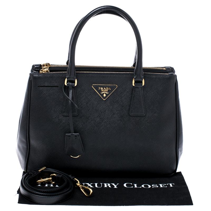 Prada Black Saffiano Lux Leather Small Double Zip Tote 7