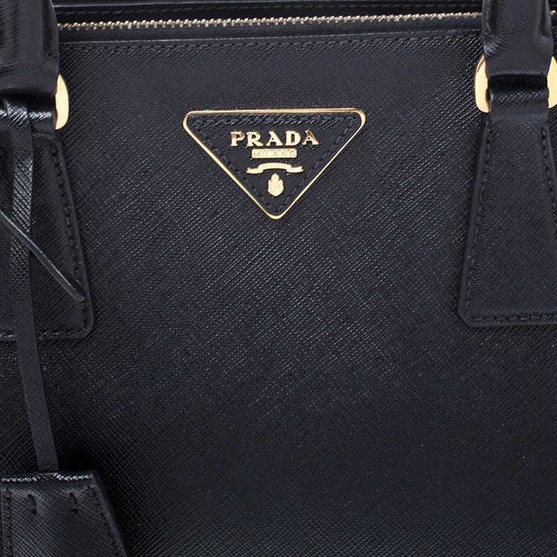 Prada Black Saffiano Lux Leather Small Double Zip Tote 2