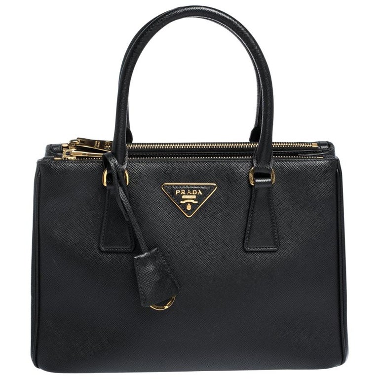 Prada Black Saffiano Lux Leather Small Double Zip Tote at 1stDibs