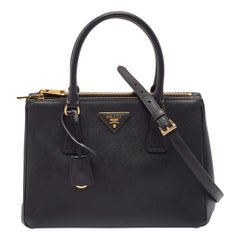 Prada Black Saffiano Lux Leather Small Double Zip Tote Prada Black Saffiano Lux Leather Small Double Zip Tote