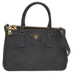 Prada Black Saffiano Lux Leather Small Double Zip Tote