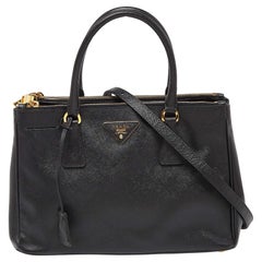 Prada Black Saffiano Lux Leather Small Galleria Double Zip Tote with Wallet