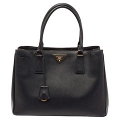 Prada Black Saffiano Lux Leather Small Middle Zip Tote