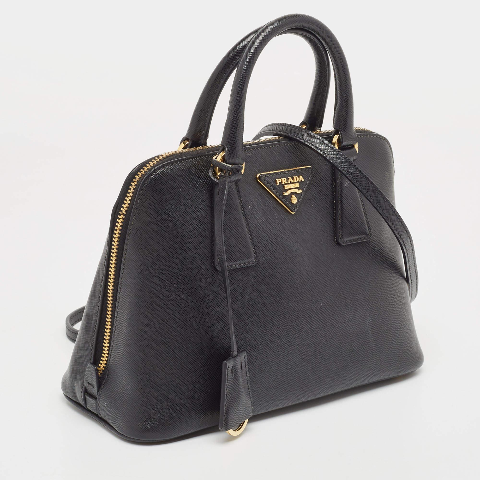 Prada Black Saffiano Lux Leather Small Promenade Satchel For Sale 8