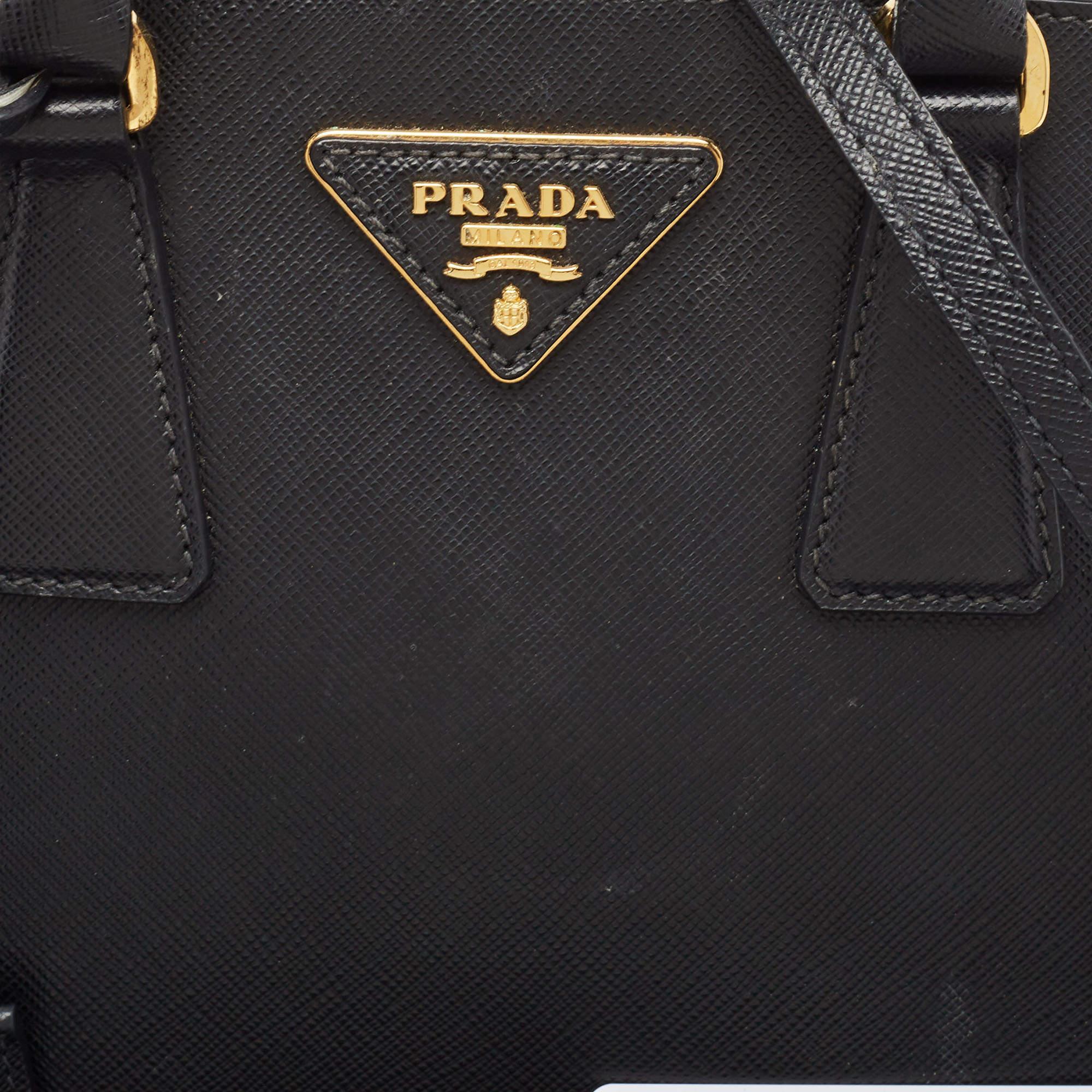 Prada Black Saffiano Lux Leather Small Promenade Satchel For Sale 9