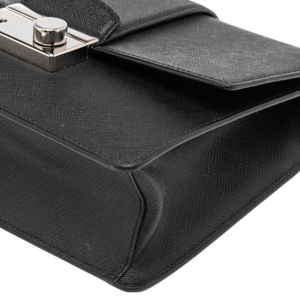 Prada Black Saffiano Lux Leather Small Sound Flap Chain Shoulder Bag 3