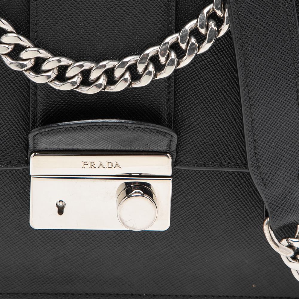 Prada Black Saffiano Lux Leather Small Sound Flap Chain Shoulder Bag 4