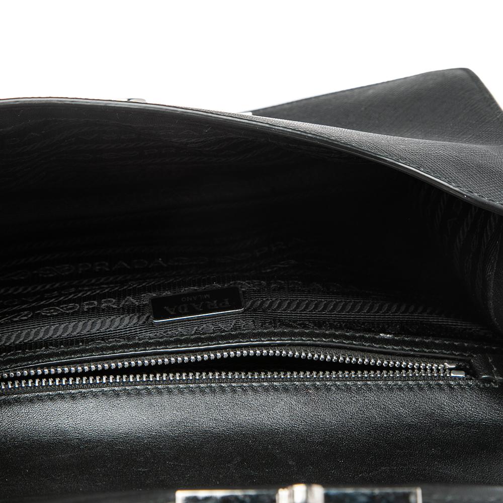 Women's Prada Black Saffiano Lux Leather Small Sound Flap Chain Shoulder Bag