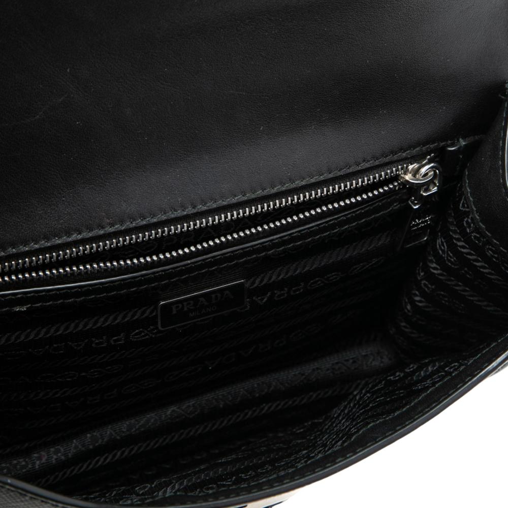 Prada Black Saffiano Lux Leather Small Sound Flap Chain Shoulder Bag 1