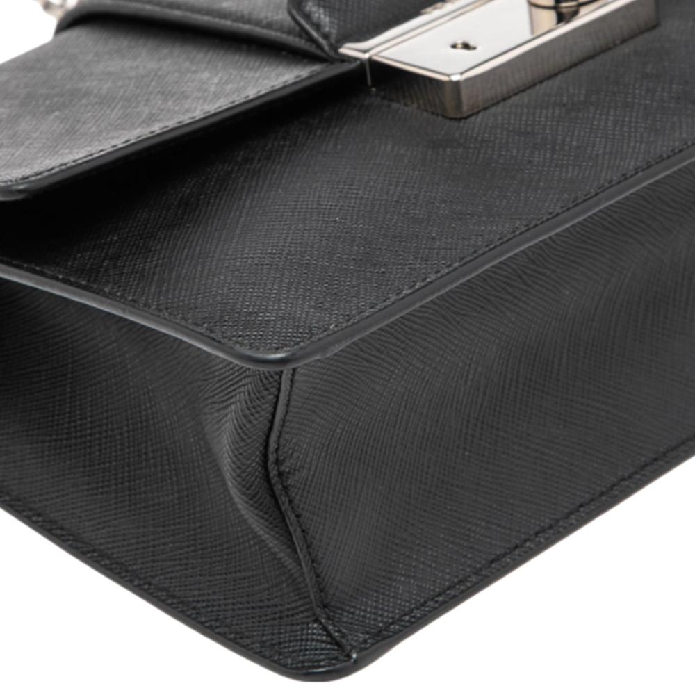 Prada Black Saffiano Lux Leather Small Sound Flap Chain Shoulder Bag 2