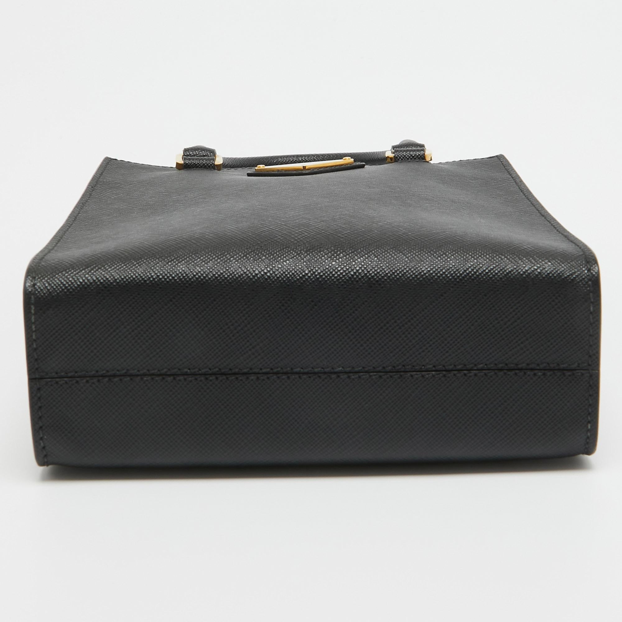 Prada Black Saffiano Lux Leather Small Tote For Sale 2